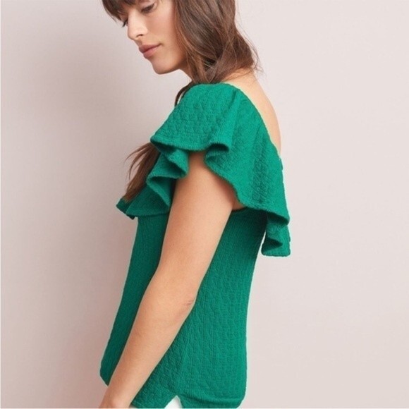 Anthropologie Textured Off-The Shoulder Top in Kelly Green S NWOT - Picture 2 of 11